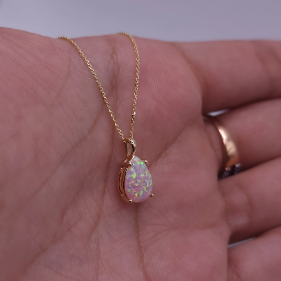 14Kt Gold Pink Opal Teardrop Pendant
