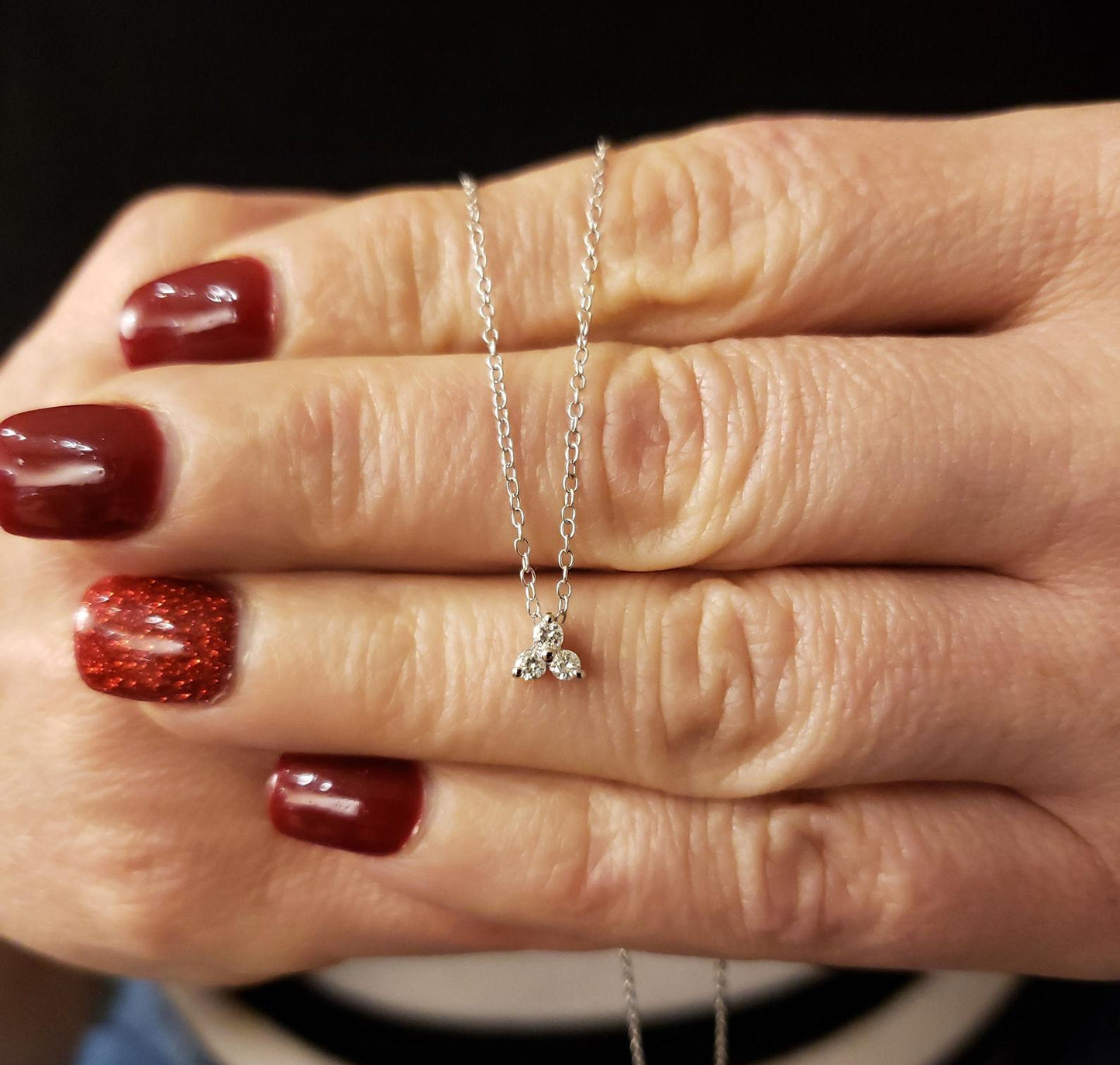 14Kt Gold 0.12 Ct Lab Grown Diamond 3 Stone Pendant Necklace