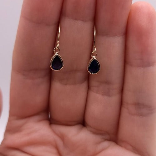 14Kt Gold Blue Sapphire Bezel Dangle Earrings