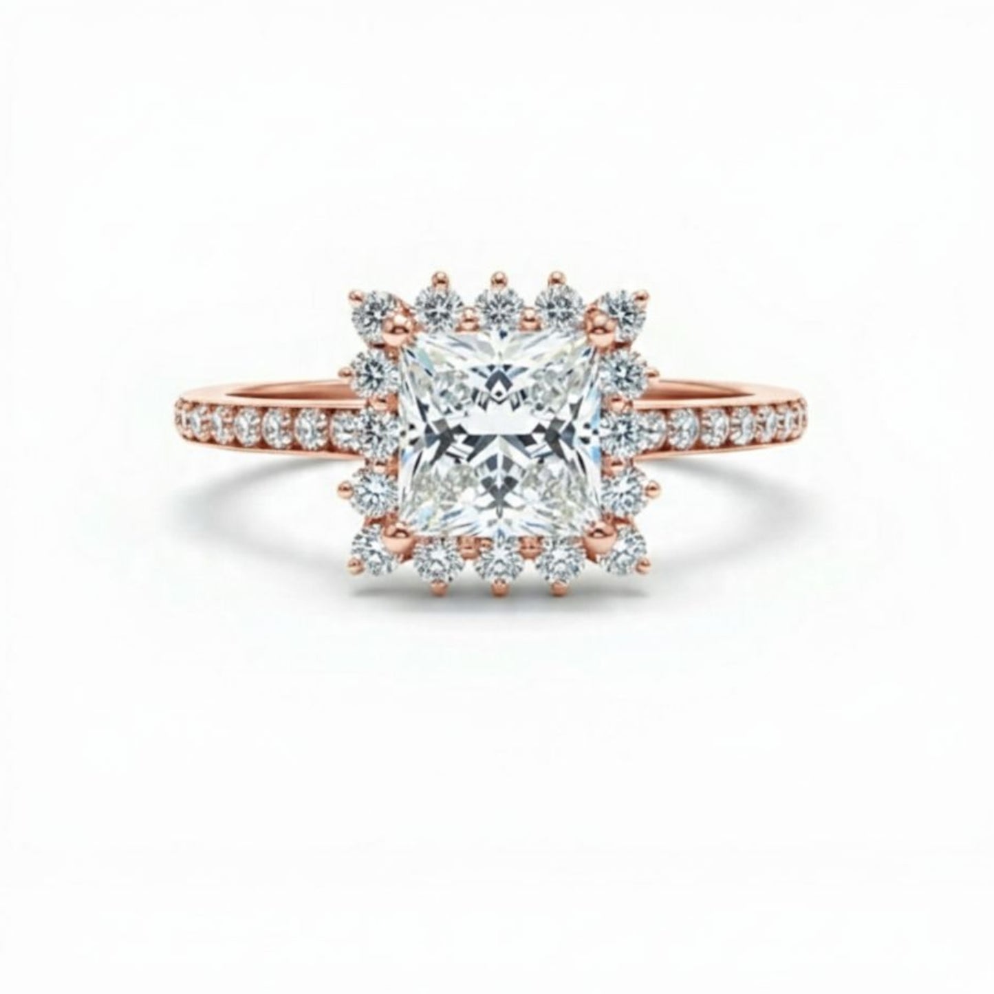 14Kt Gold 1.63 Ct Lab Grown Princess Cut Diamond Halo Engagement Ring