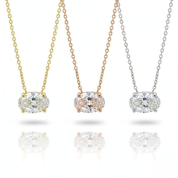 14Kt Gold 1 Ct Lab Grown Oval Diamond Solitaire Pendant