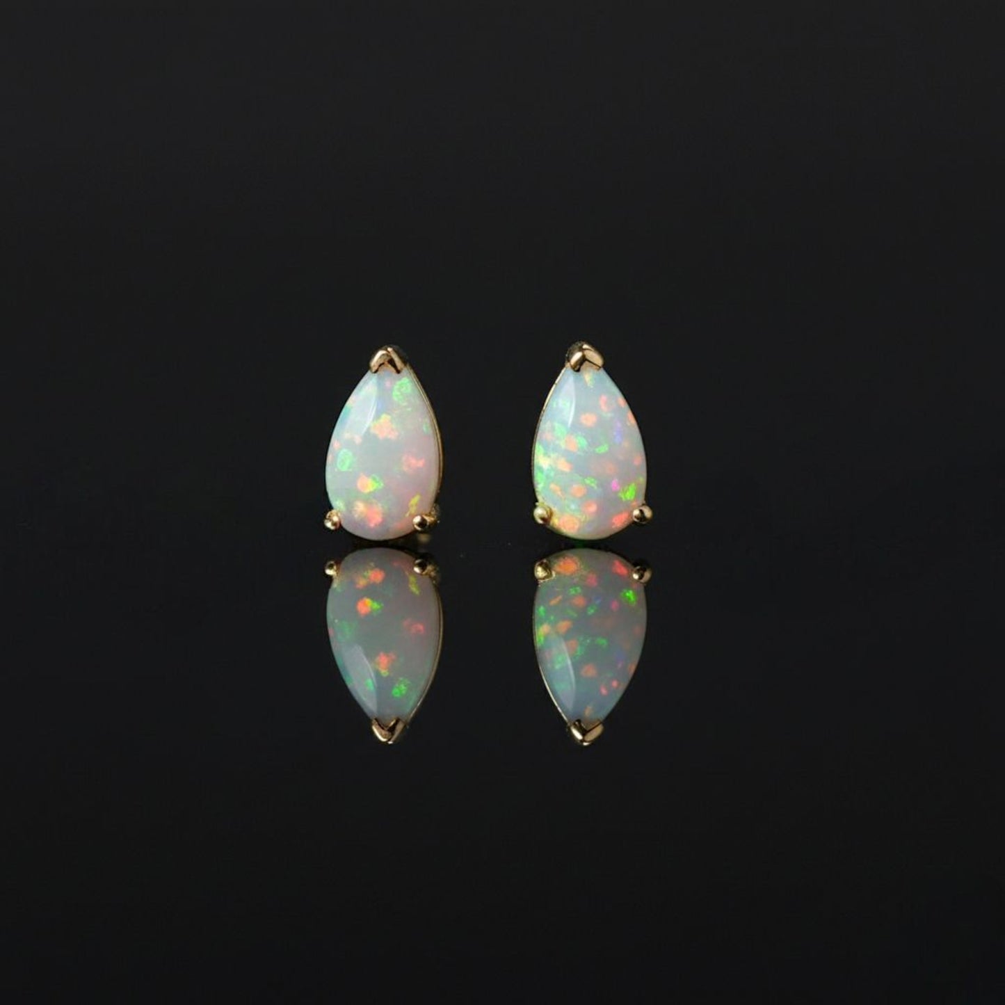 14Kt Gold Opal Teardrop October Birthstone Stud Earrings