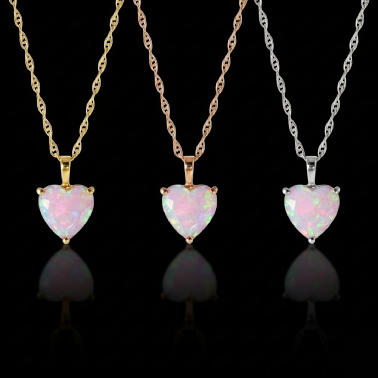14Kt Gold Pink Opal Heart Pendant Necklace
