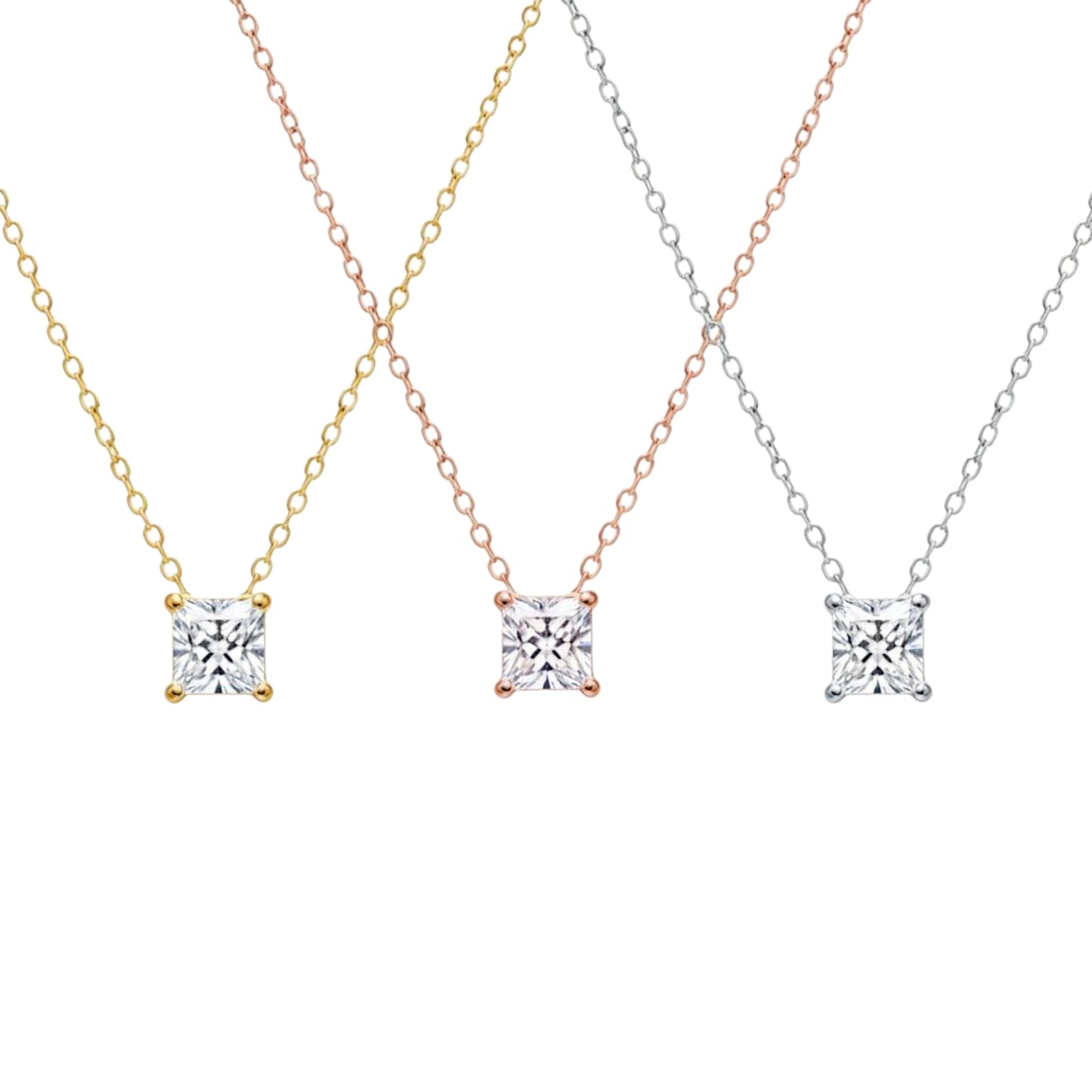 14Kt Gold 1 Ct Lab Grown Princess Cut Diamond Pendant Necklace