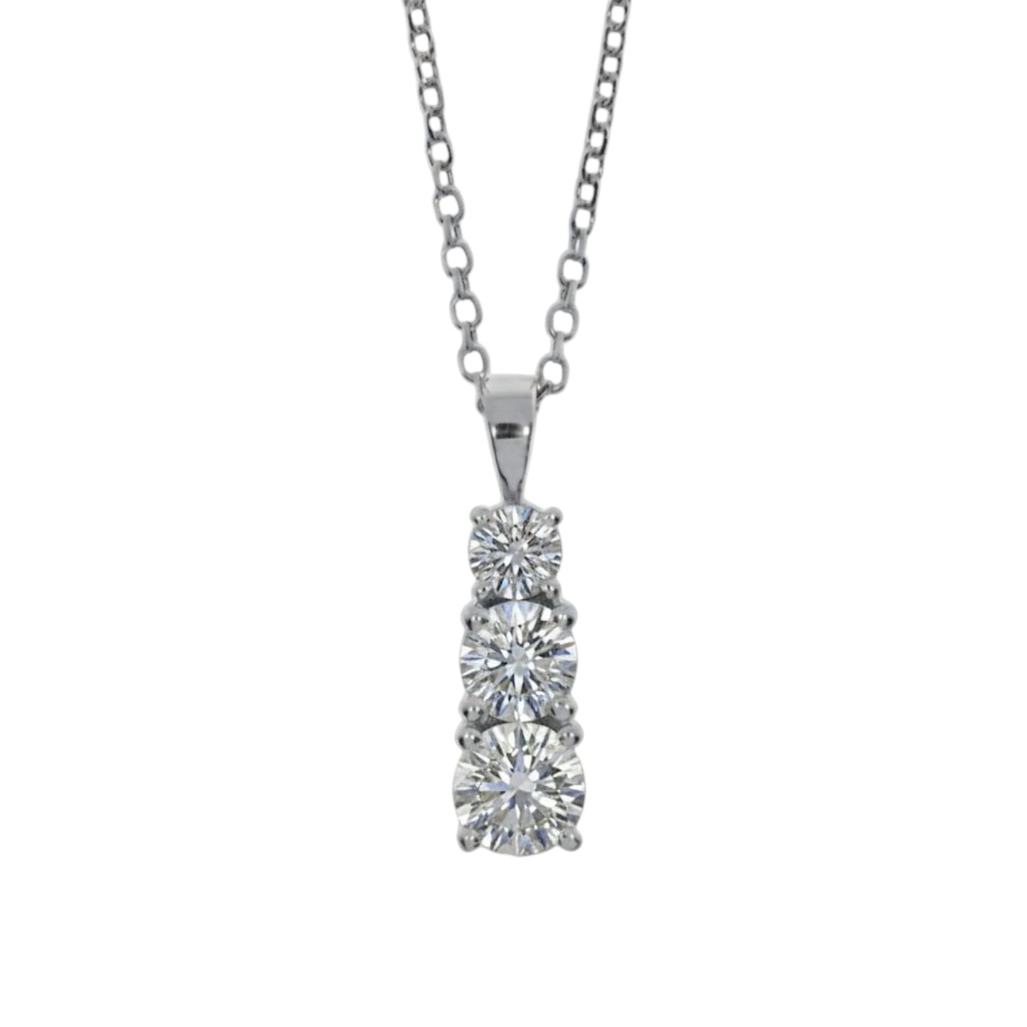 14Kt Gold 1.50 Ct 3 Stone Graduated Lab Grown Diamond Pendant Necklace
