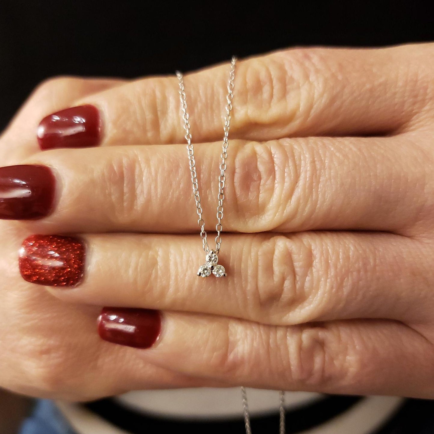 14Kt Gold 0.12 Ct Genuine Natural Diamond 3 Stone Pendant Necklace