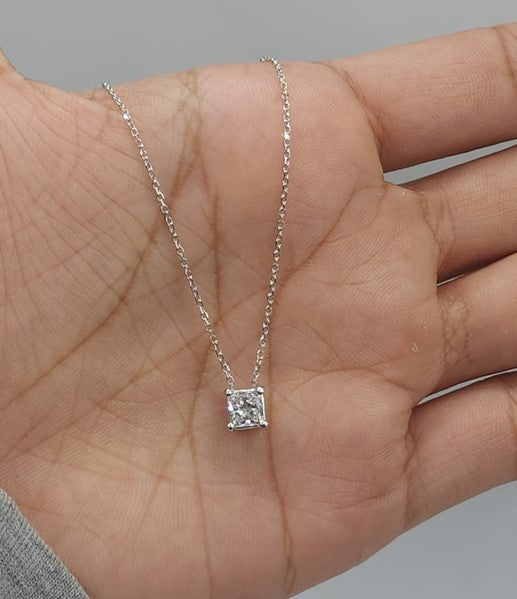 14Kt Gold 0.50 Ct Lab Grown Diamond Princess Cut Shape Solitaire Pendant