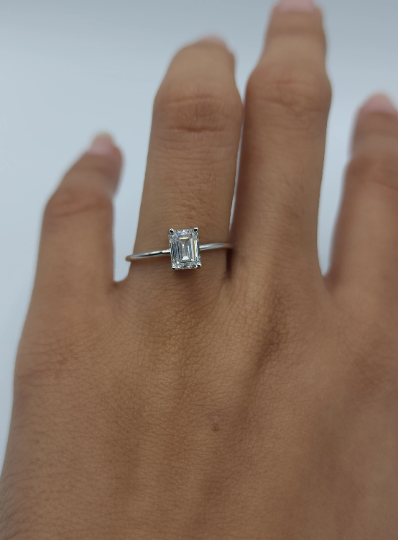 14Kt Gold 1.04 Ct Lab Grown Emerald Cut Diamond Ring