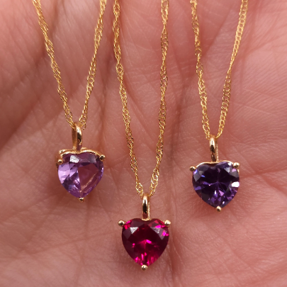 14Kt Gold Amethyst Heart Pendant Necklace