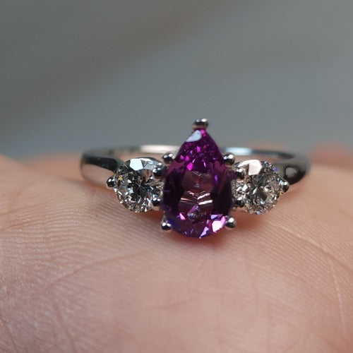 Created Alexandrite & Lab Grown Diamond Pear Round ring .925 Sterling Silver