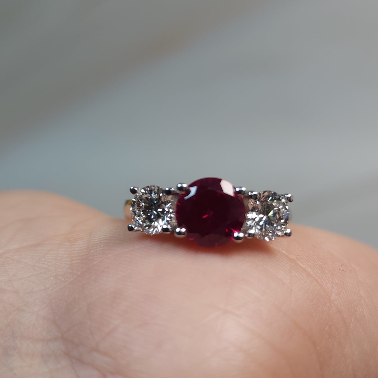 Created Ruby & 1Ct Lab Grown Diamond Round ring .925 Sterling Silver