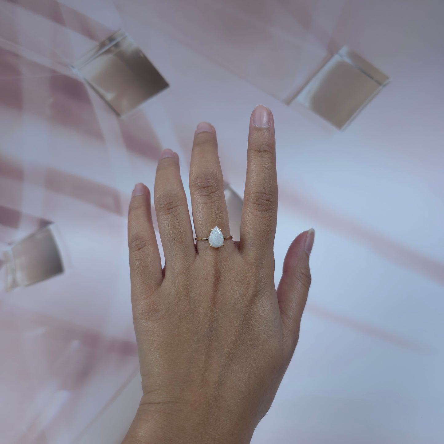 14Kt Gold Genuine Natural Opal Teardrop Ring