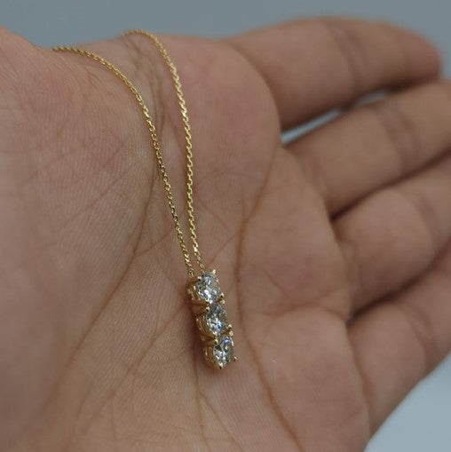 14Kt 0.75 Ct Gold Lab Grown Solitaire Diamond Pendant 3 Stone Diamond Necklace