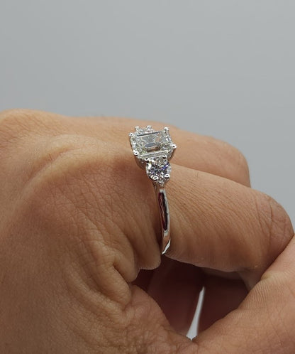 14K Gold Lab Grown 1.60 Ct 3 Stone Emerald Cut Diamond Ring