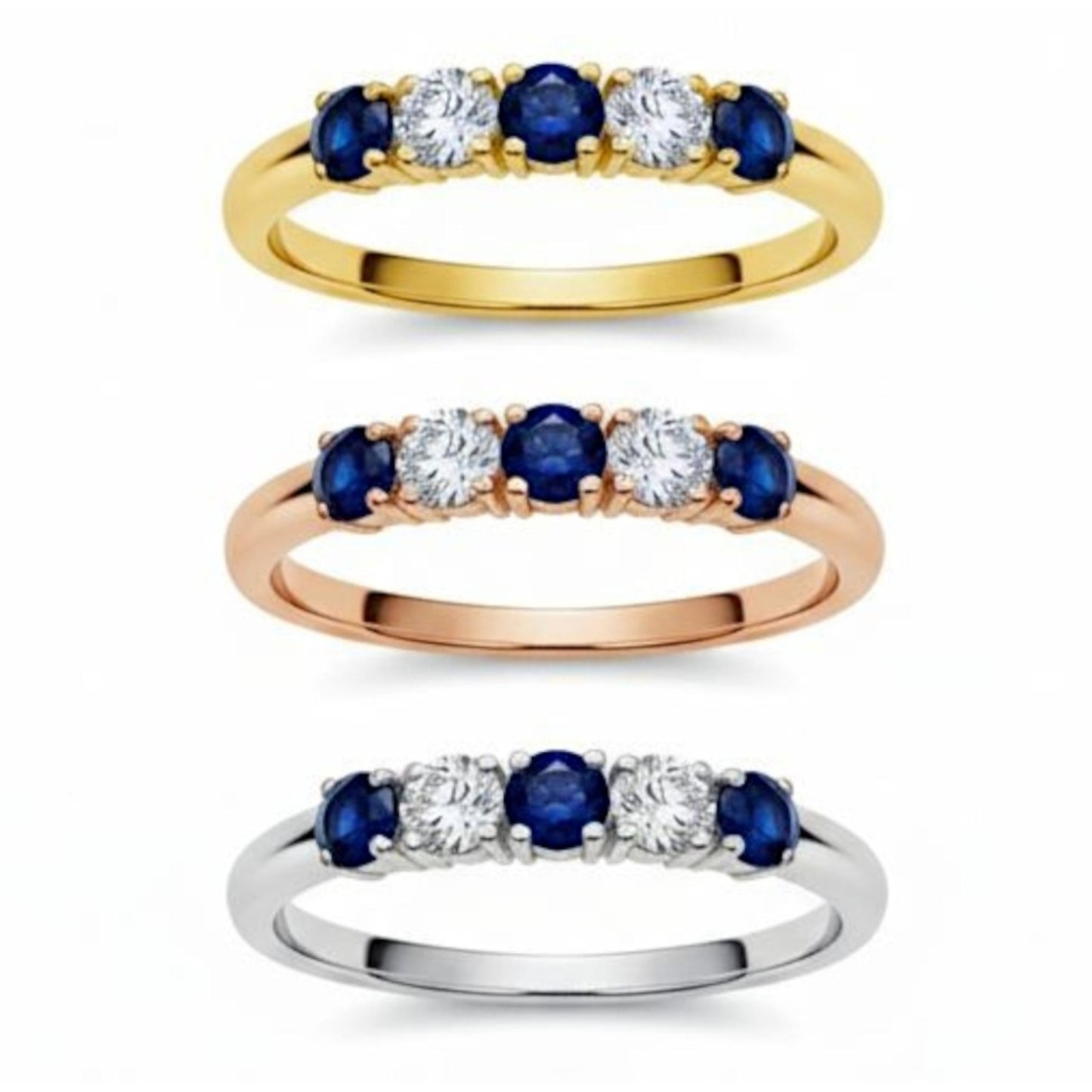 14Kt Gold 0.50 Ct 5 Stone Blue Sapphire & Lab Grown Diamond Ring