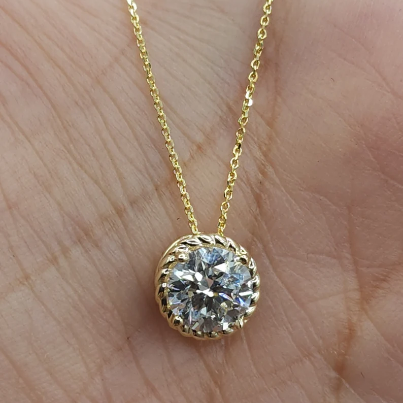 14Kt Gold Ct Lab Grown Diamond Bezel Necklace – Elizabeth