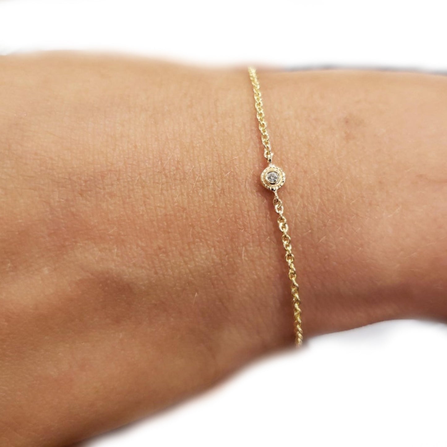 14Kt Gold Genuine Natural Diamond Bezel Bracelet