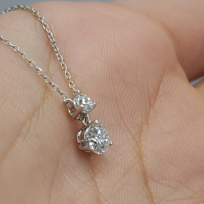 14Kt Gold 0.47 Ct Lab Grown 2 Diamonds Pendant Necklace