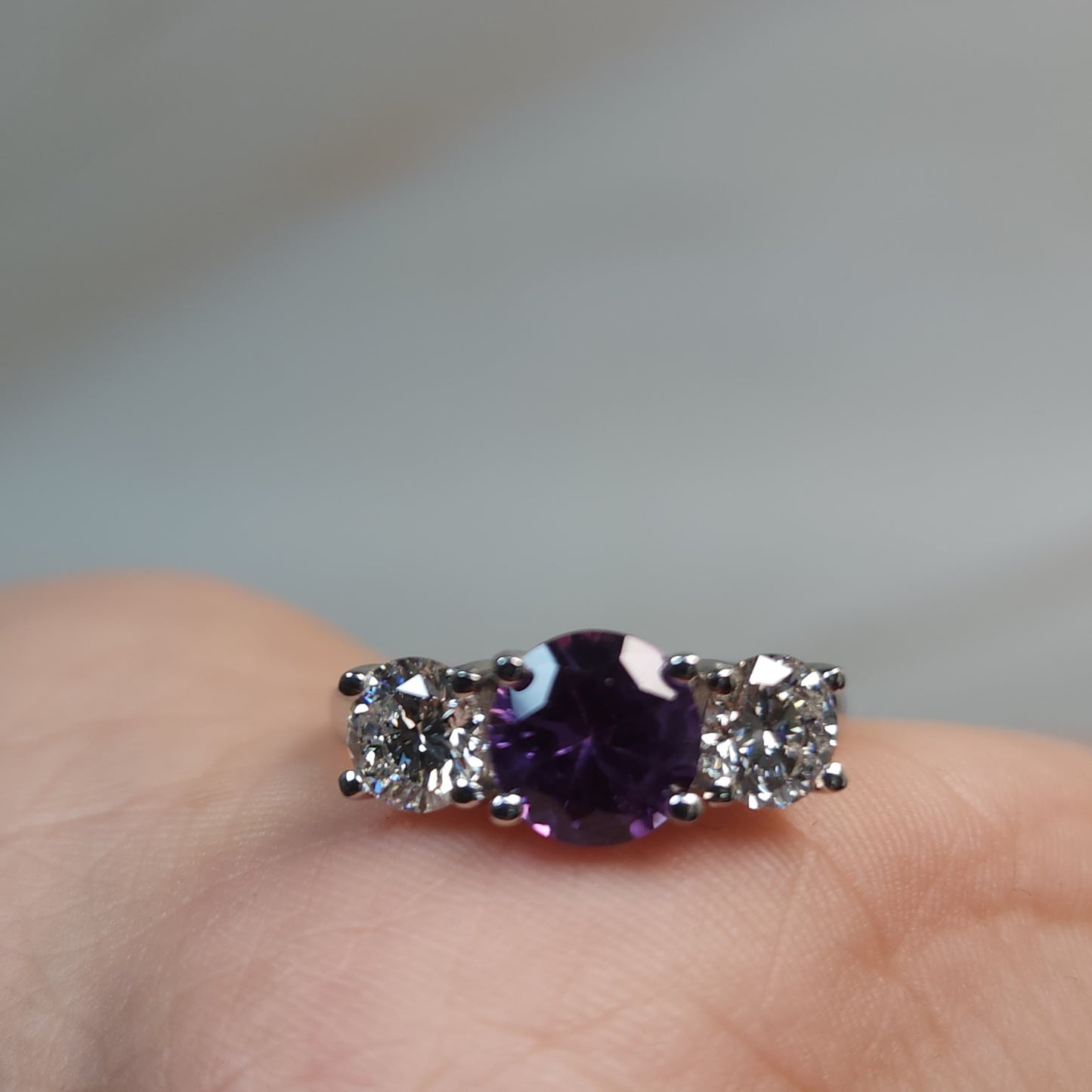 Simulated Amethyst & 1Ct Lab Grown Diamond Round ring .925 Sterling Silver