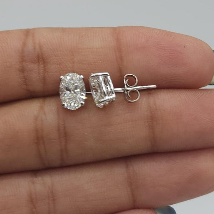 14Kt Gold 2 Ct Oval Lab Grown Diamond Stud Earrings