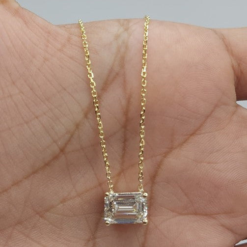 14Kt Gold 2 Ct Lab Grown Emerald Cut Diamond Solitaire Pendant Necklace