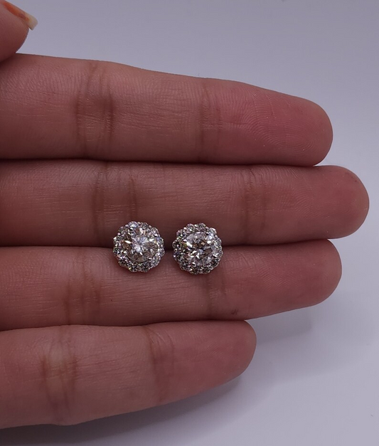 14Kt Gold 2.02 Ct Lab Grown Halo Diamond Earrings