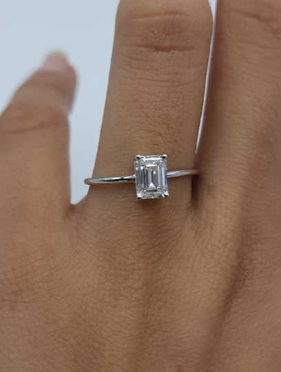 14Kt Gold 1.04 Ct Lab Grown Emerald Cut Diamond Ring
