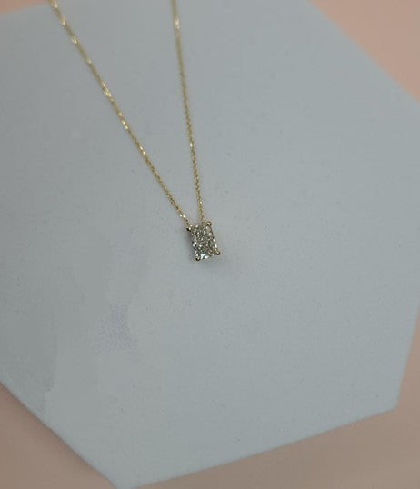 14Kt Gold 1 Ct Lab Grown Diamond Radiant Cut Solitaire Pendant Necklace