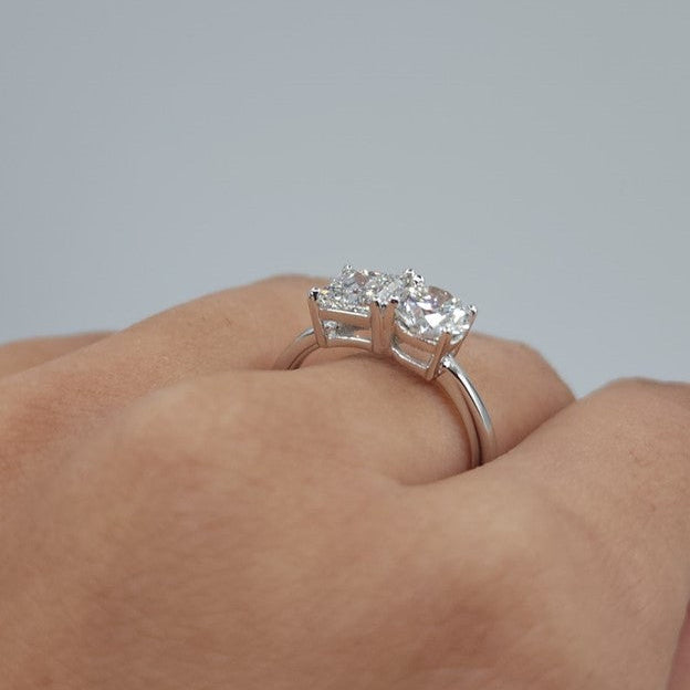 14Kt Gold 1.90 Ct Lab Grown Diamond Square & Round 2 Stone Ring