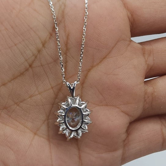 14Kt Gold 1.78 Ct Lab Grown Oval Diamond Solitaire Halo Pendant Necklace