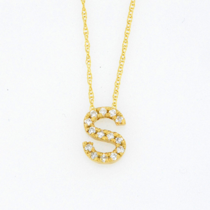 14Kt Gold Initial Letter Diamond Pendant Necklace