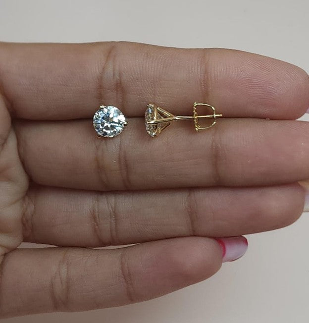 14Kt Gold 3 Prong Martini 2Ct Lab Grown Diamond Stud Earrings