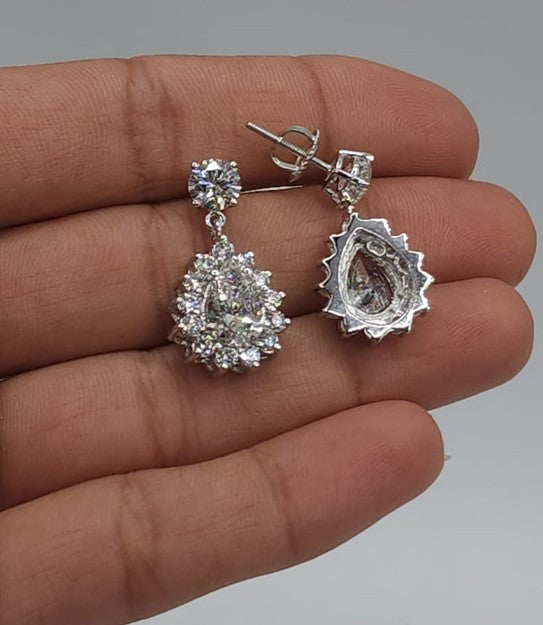 14Kt Gold 4.62 Ct Lab Grown Teardrop Halo Diamond Earrings