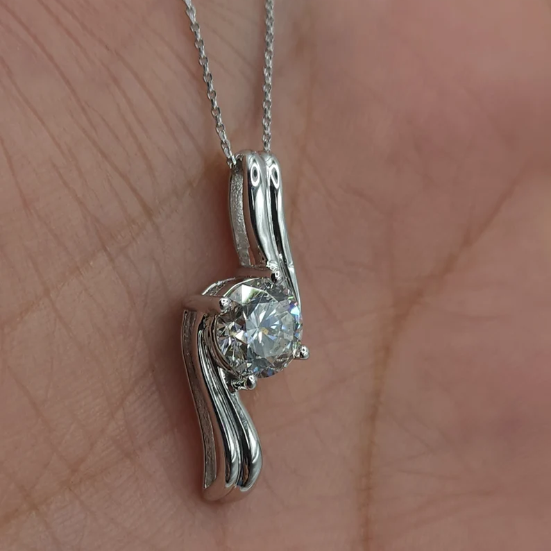 14K Gold 1 Ct Lab Grown Diamond Solitaire Pendant Necklace