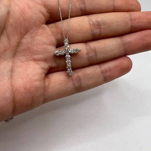 14Kt Gold 1 Ct Lab Grown Diamond Cross Pendant Necklace