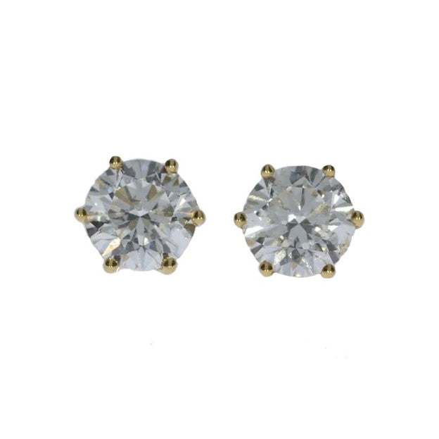18Kt Gold 2 Ct 6 Prong Lab Grown Diamond Studs Earrings