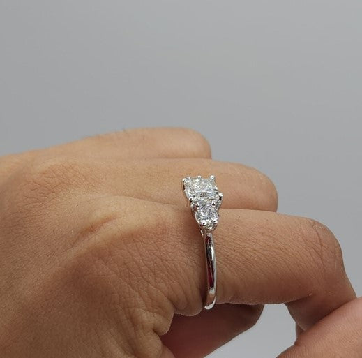 14K Gold Lab Grown 1.60 Ct 3 Stone Princess Cut Diamond Ring