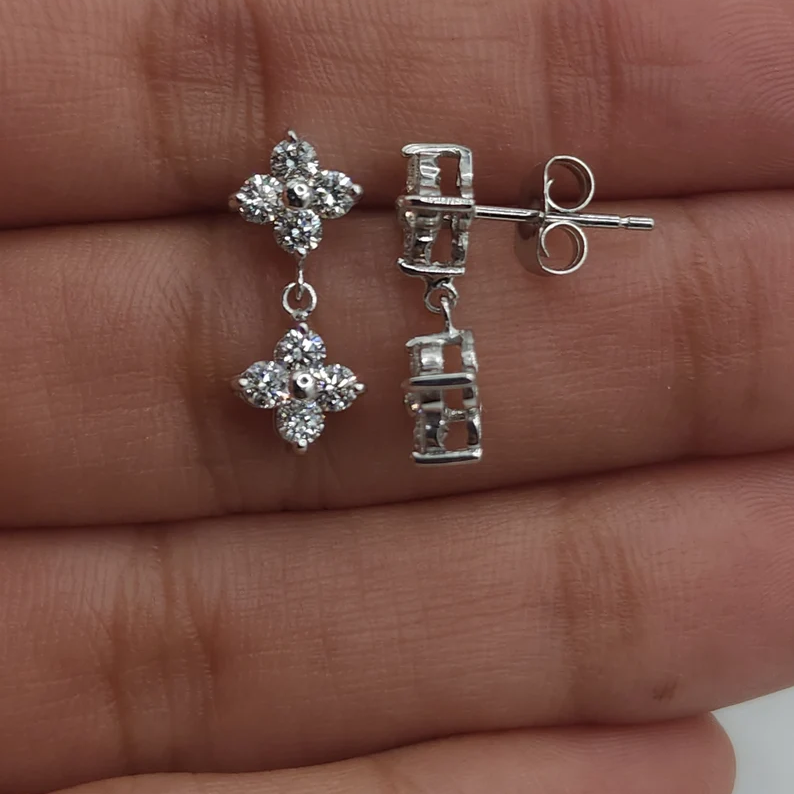 14Kt Gold 0.70 Ct Lab Grown Diamond 4 Stone Dangle Stud Earrings