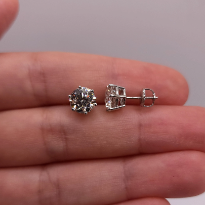 14Kt Gold 4 Ct Lab Grown IGI Certified Diamond 6 Prong Stud Earrings
