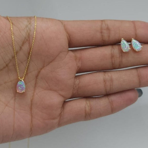 14Kt Gold Pink Opal Teardrop Pendant Necklace