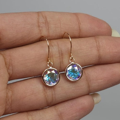 14Kt Gold Mercury Mist Mystic Topaz Bezel Dangle Earrings