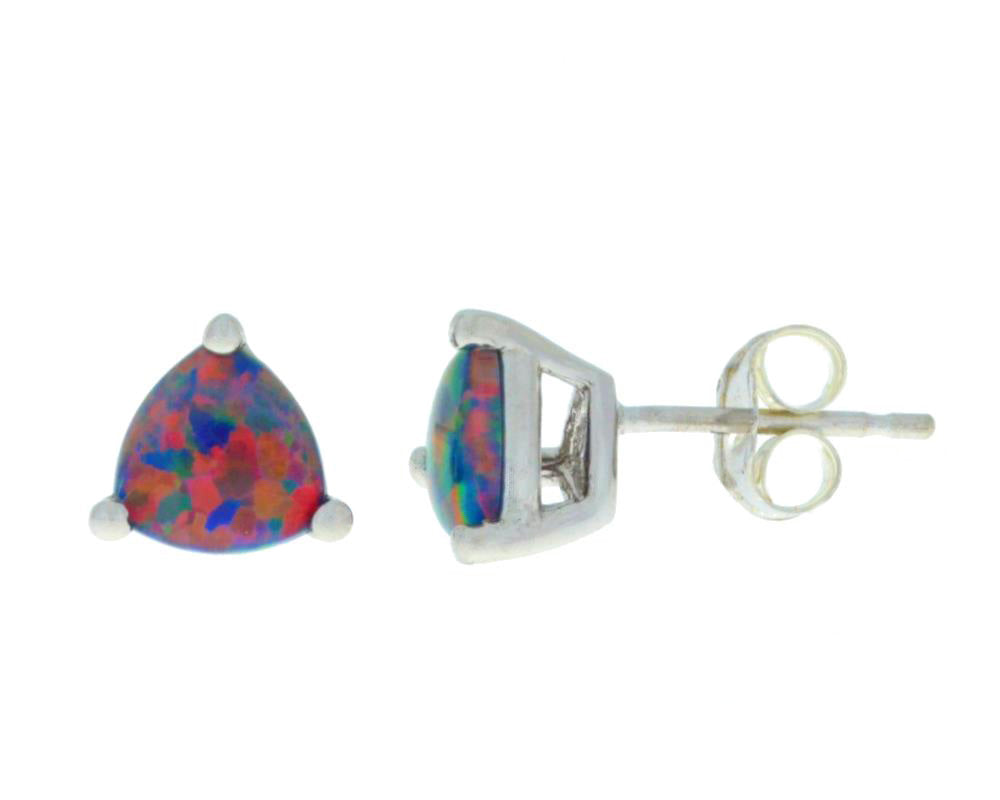 Black Opal Trillion Stud Earrings 14Kt White Gold