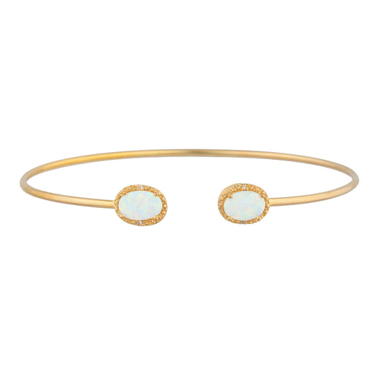 14Kt Gold Opal & Diamond Oval Bangle Bracelet