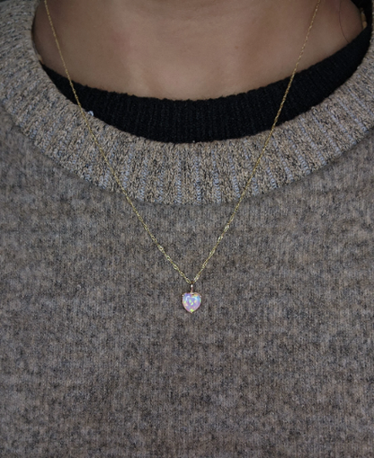 14Kt Gold Pink Opal Heart Pendant Necklace