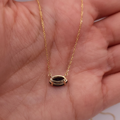 14Kt Gold Blue Sapphire Marquise Pendant Necklace