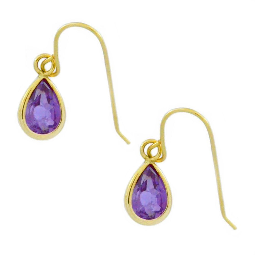 14Kt Yellow Gold Alexandrite Pear Bezel Dangle Earrings