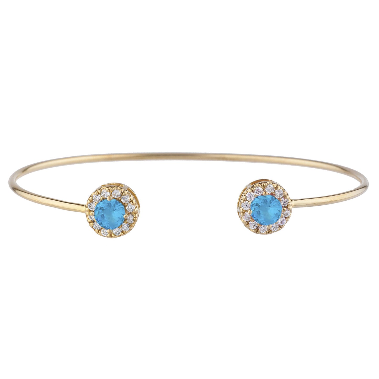 1 Ct Swiss Blue Topaz Halo Design Round Bangle Bracelet 14Kt Yellow Gold Rose Gold Silver
