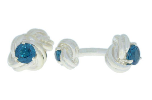 2.5 Ct London Blue Topaz Knot Cufflinks Rhodium Plated