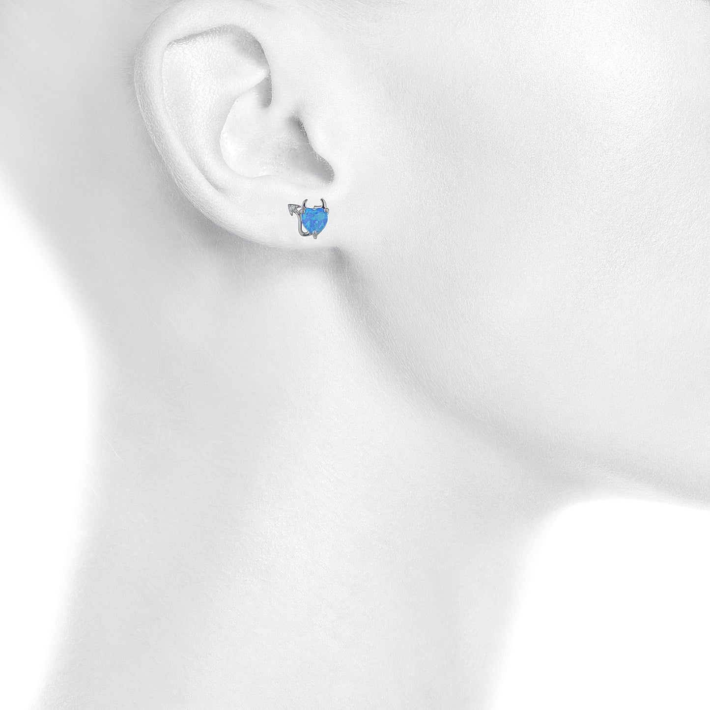 14Kt Gold Blue Opal & Diamond Devil Heart Stud Earrings