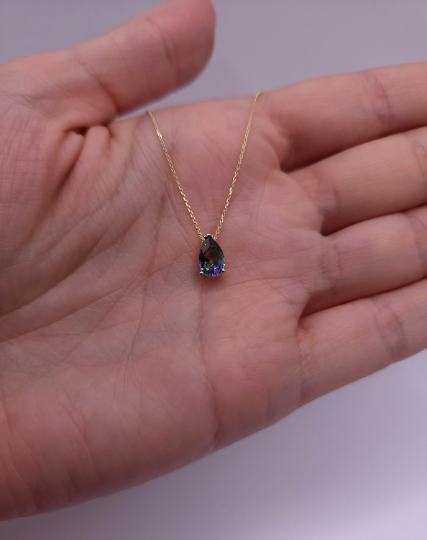14Kt Gold Mystic Topaz Teardrop Necklace Pendant